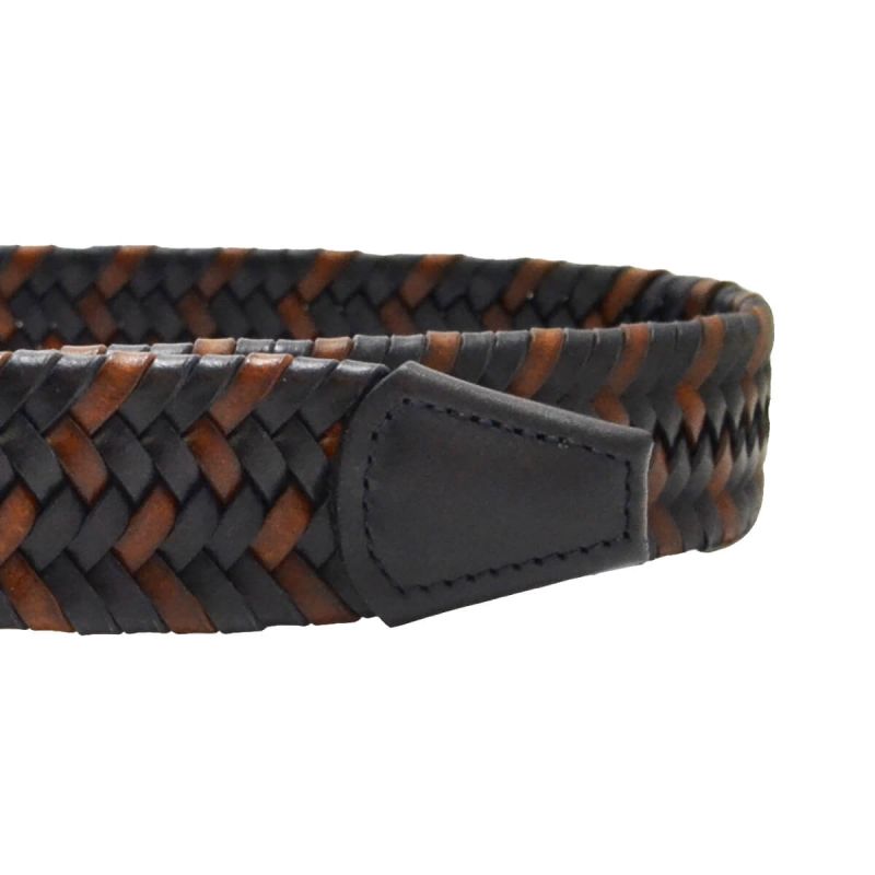 Anderson's Belt Leather Woven - Navy/Brown