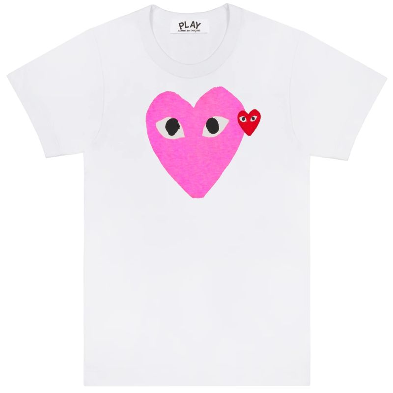 CDG Play T-Shirt Pink Heart - White