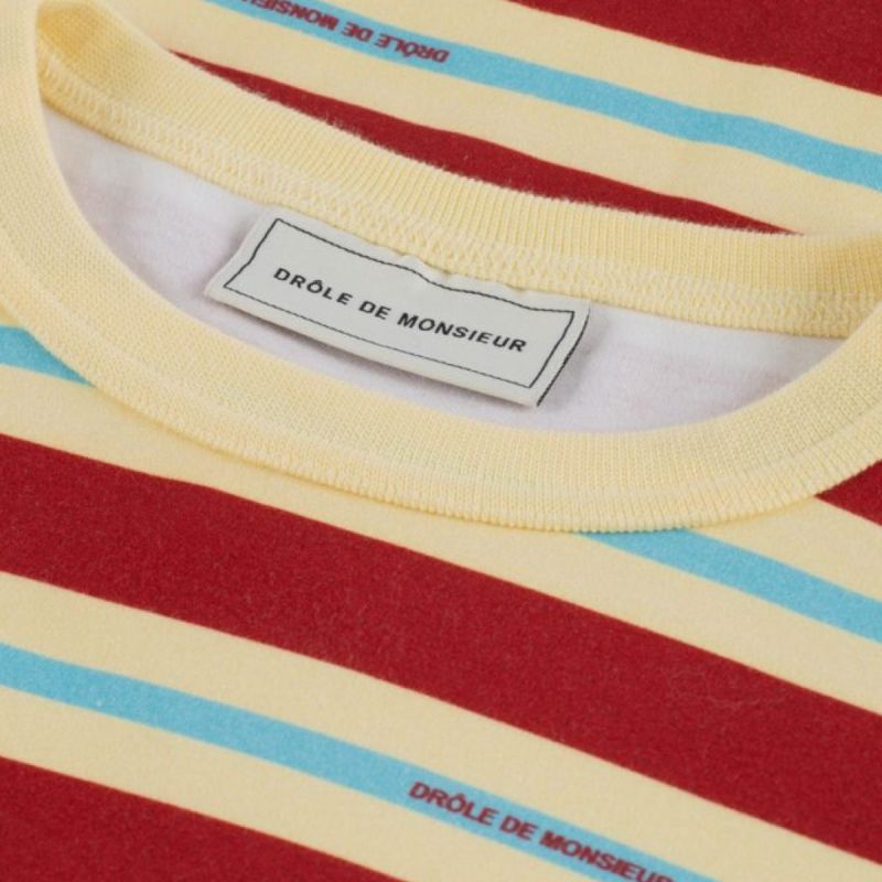 Drole De Monsieur Vintage Striped T-Shirt Burgundy 