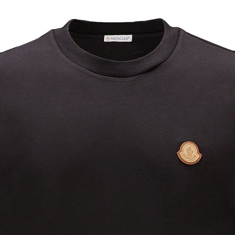 Moncler T-Shirt Leather Logo - Black