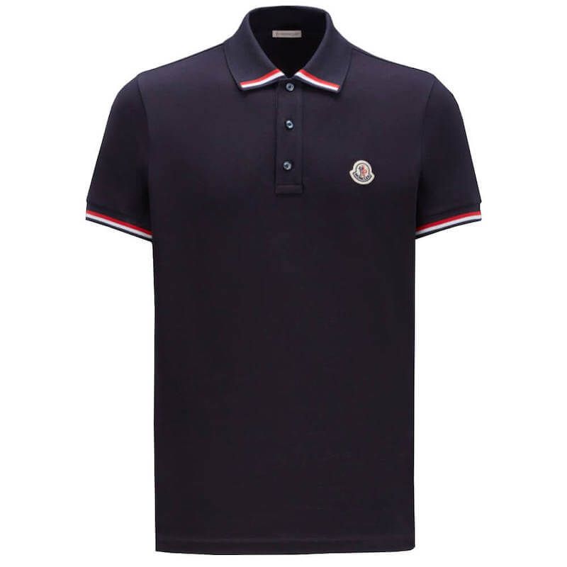 Moncler Polo Shirt Tricolour Trims - Navy