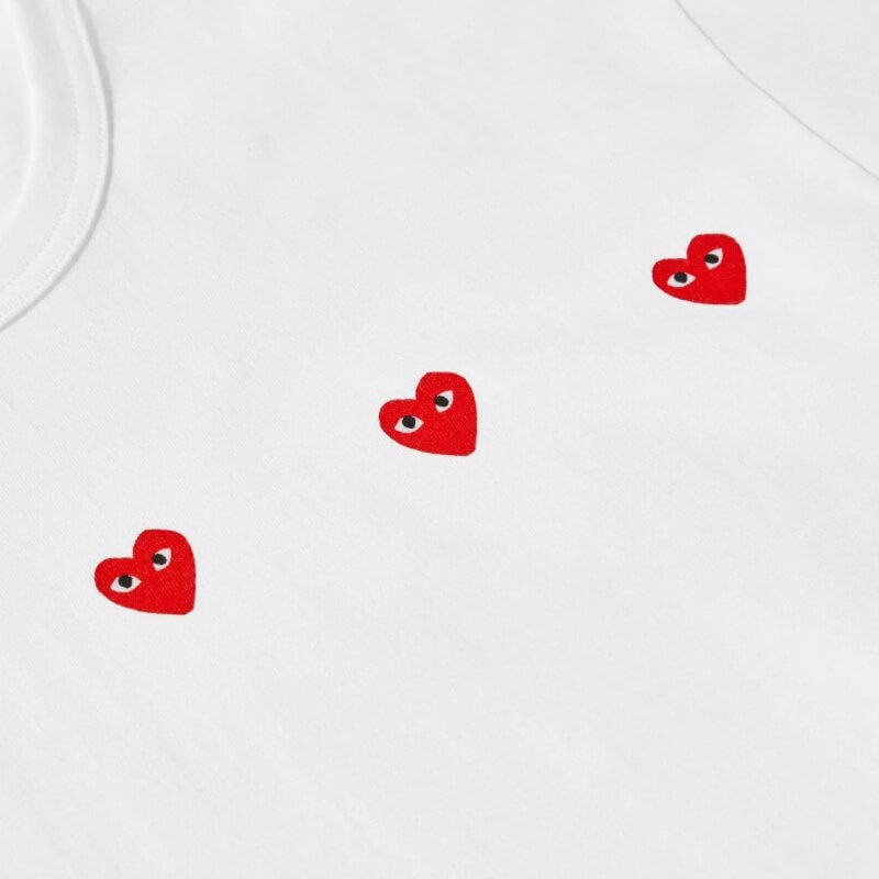 Play Comme des Garçons T-Shirt Triple Heart White