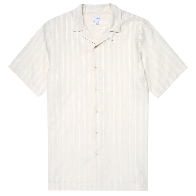 Sunspel Embroidered Stripe Shirt - Ecru
