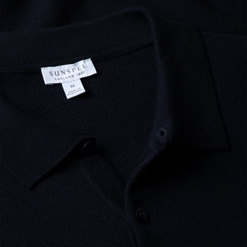 Sunspel Polo Shirt Fine Texture - Navy