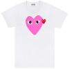 CDG Play T-Shirt Pink Heart In White