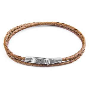 Anchor & Crew Braided Leather Bracelet Light Brown Liverpool
