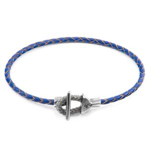 Anchor & Crew Braided Leather Bracelet Royal Blue Cullen