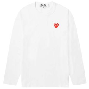 PLAY Comme des Garçons Long Sleeve T-Shirt Red Heart - White