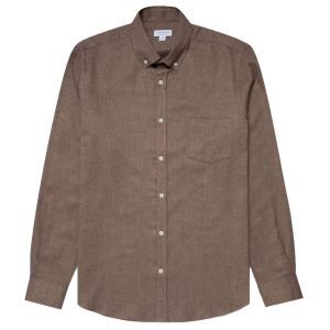 Sunspel Brushed Cotton Flannel Shirt - Cedar Brown