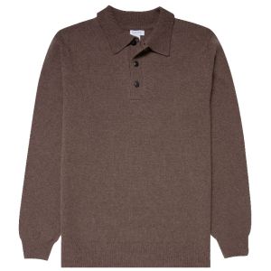 Sunspel Lambswool Polo Shirt - Cedar Brown