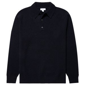 Sunspel Lambswool Polo Shirt - Dark Navy