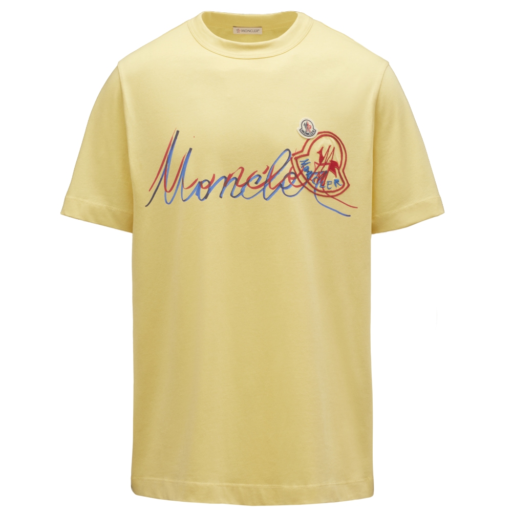 Moncler Logo Embroidered T-Shirt - Yellow - Pay Later